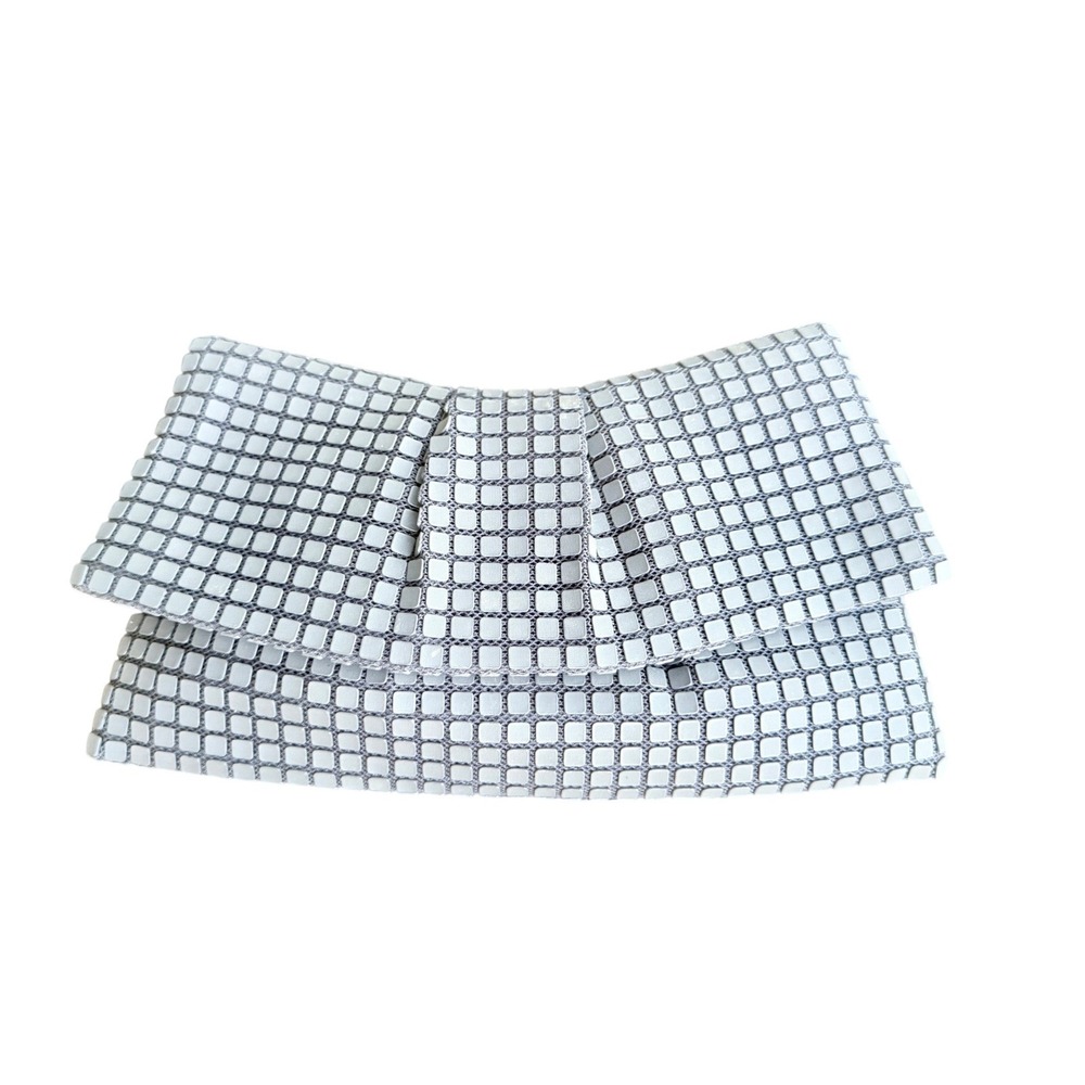 Vintage Lumured Gray Tile Mesh Envelope Clutch Shoulder Bag & Mirror USA MCM 60s